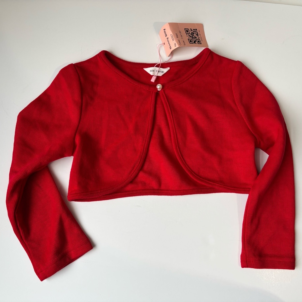 Bonny Billy Girls Red Long Sleeve Knit Bolero Cardigan Sweater Size 7-8 NWT